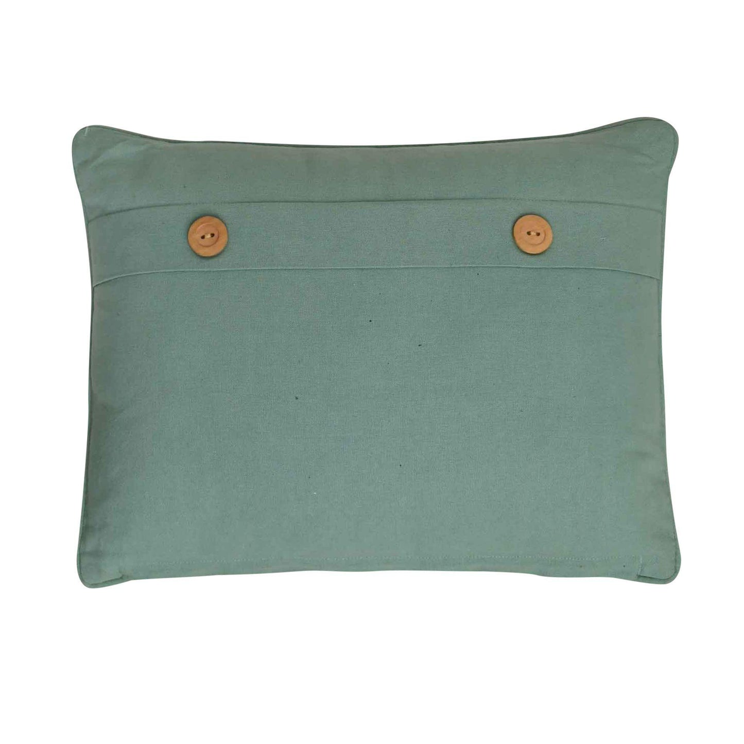 White - Back - Meg Hawkins Oblong Cushion with Wooden Buttons - Bee