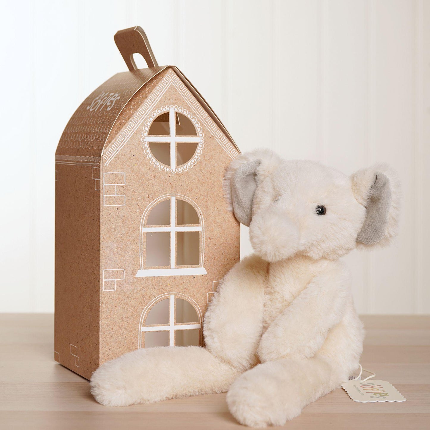 Cream - Close up - Ellie The Plush Long Leg Cream Elephant 35 cm