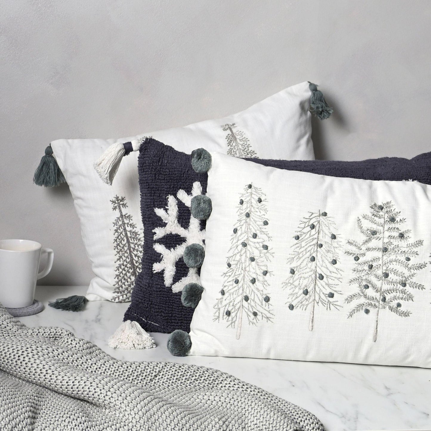 Grey - Lifestyle - Snowlake Cushion with Tassles