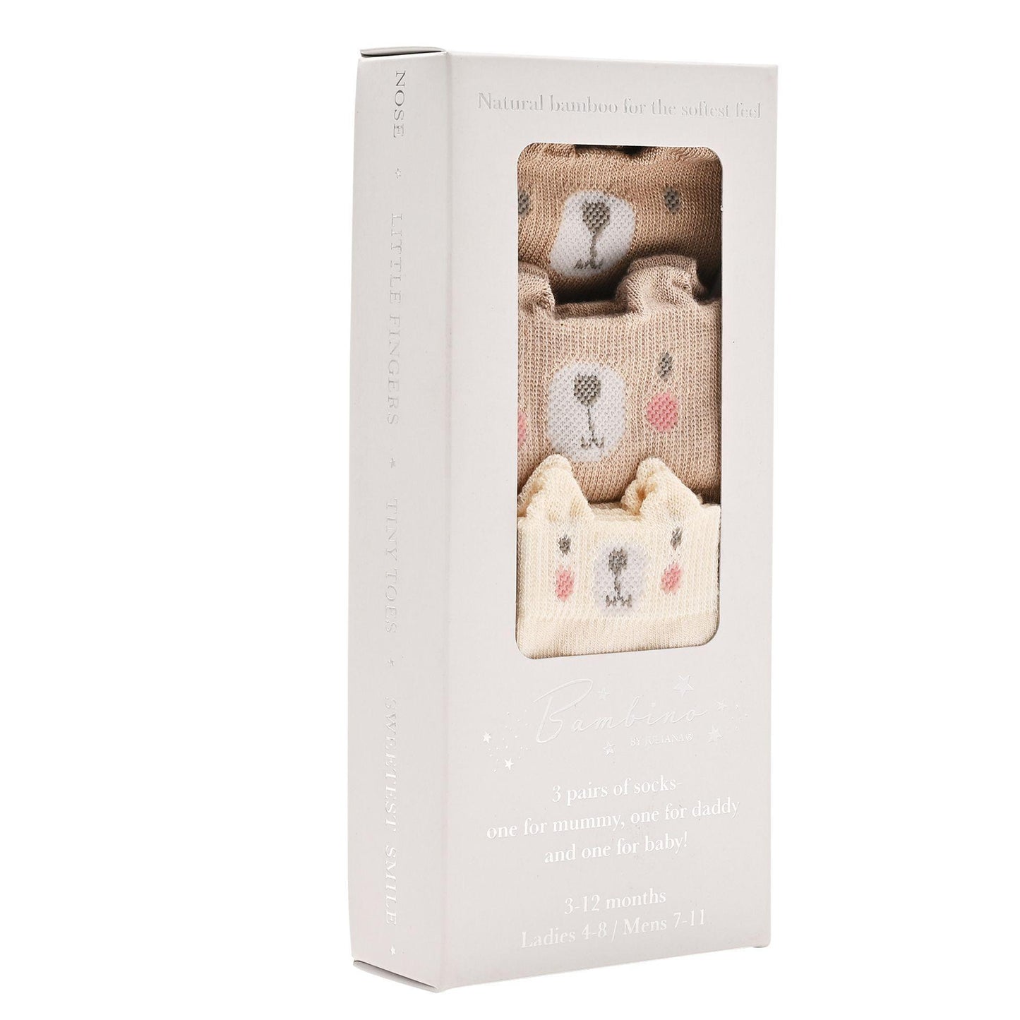 Brown - Close up - Bambino Socks Mini Me Bear Family Pack of 3 Pairs