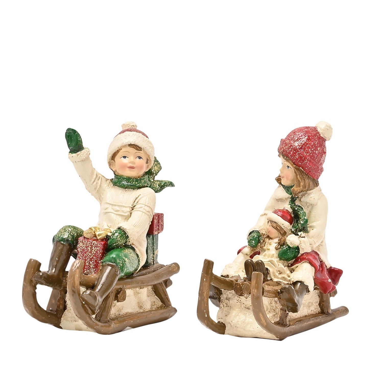 White - Lifestyle - The Seasonal Gift Co. Victorian Boy On Sledge Figurine