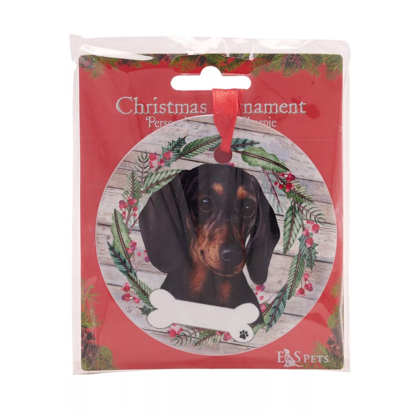 Black - Back - Best Of Breed Dachshund Wreath Christmas Hanging Decoration