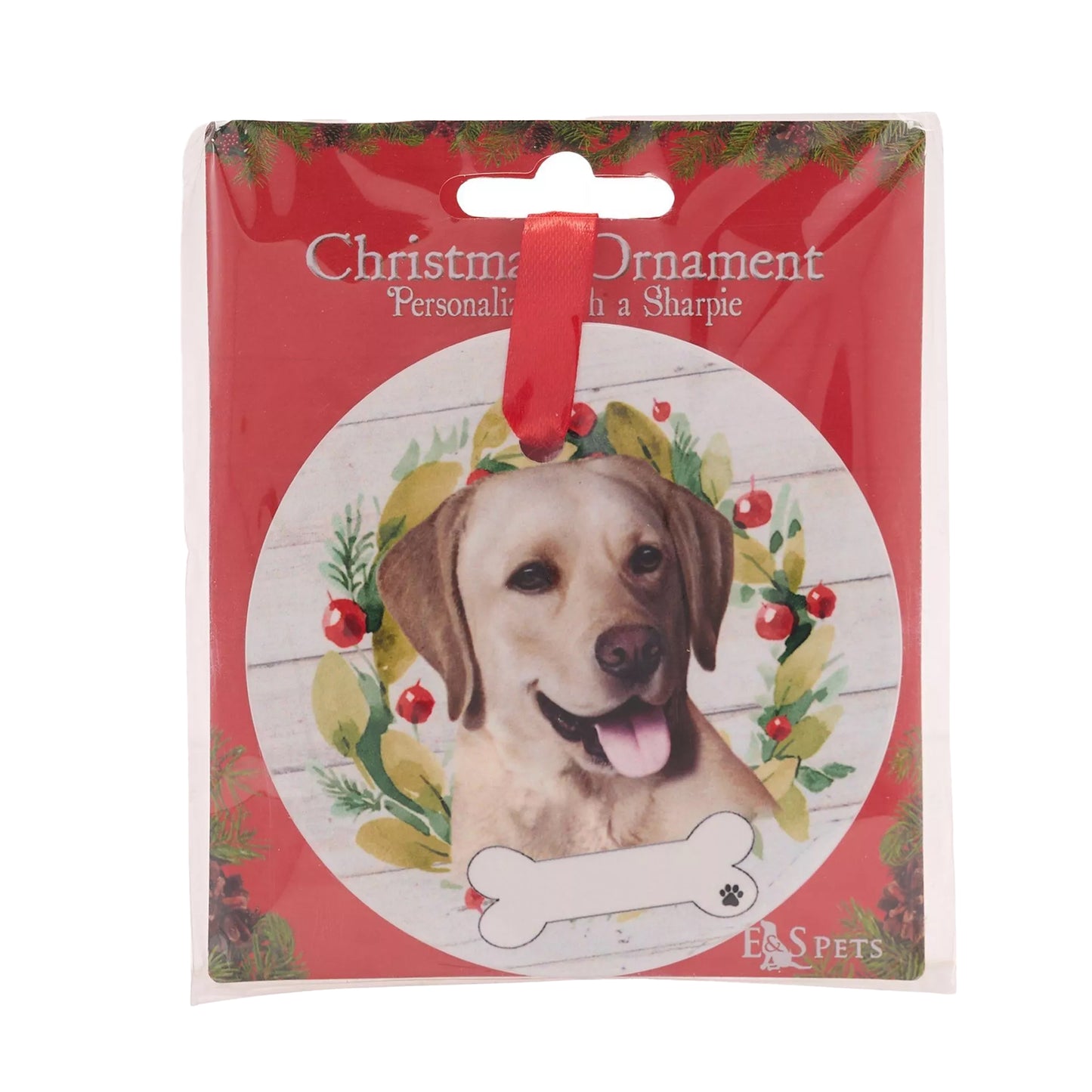 White-Yellow-Green - Back - Best Of Breed Yellow Labrador Wreath Christmas Hanging Decoration