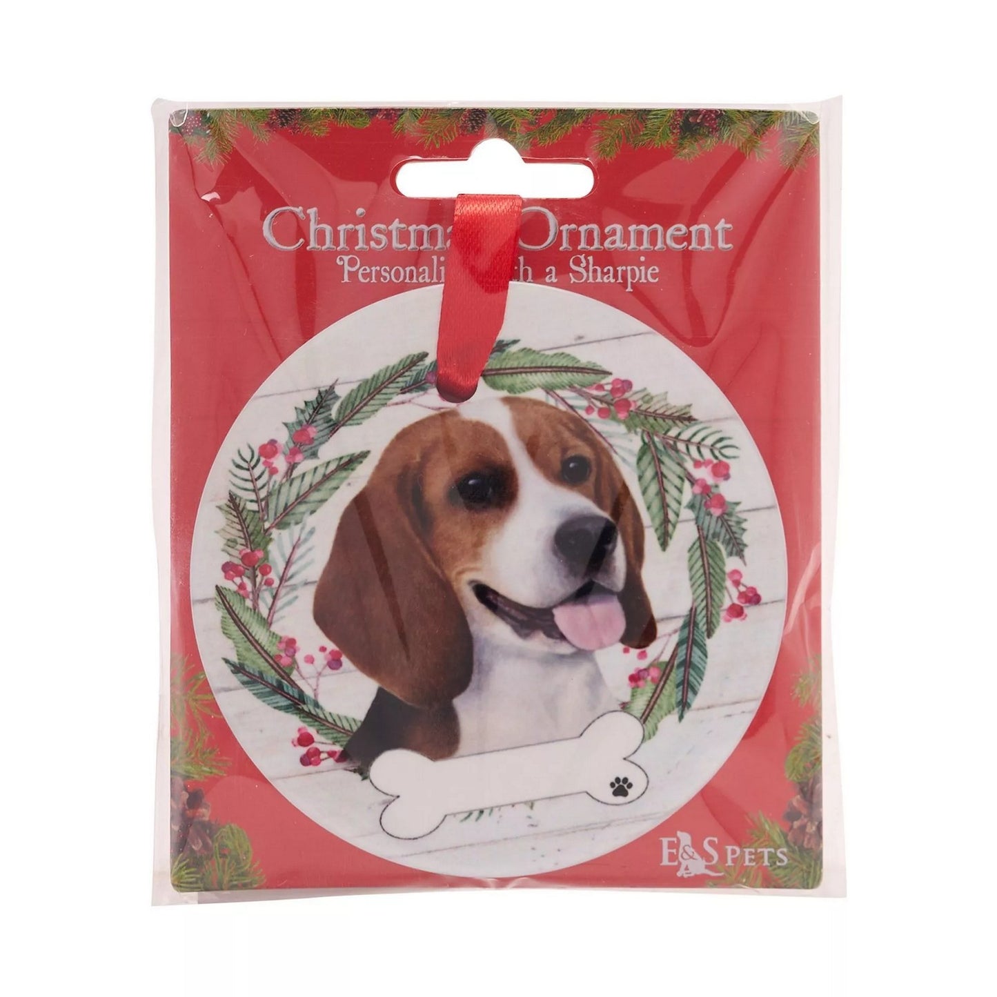 White-Brown-Green - Back - Best Of Breed Beagle Wreath Christmas Hanging Decoration