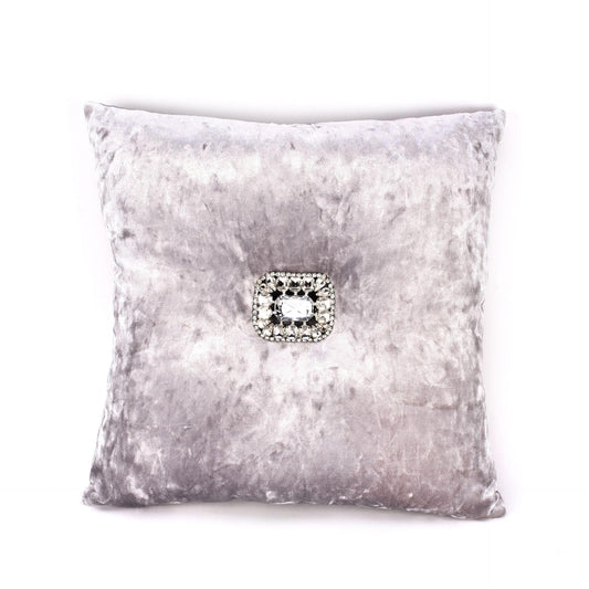 Silver - Front - Hestia Diamante Crushed Velvet Cushion 35cm