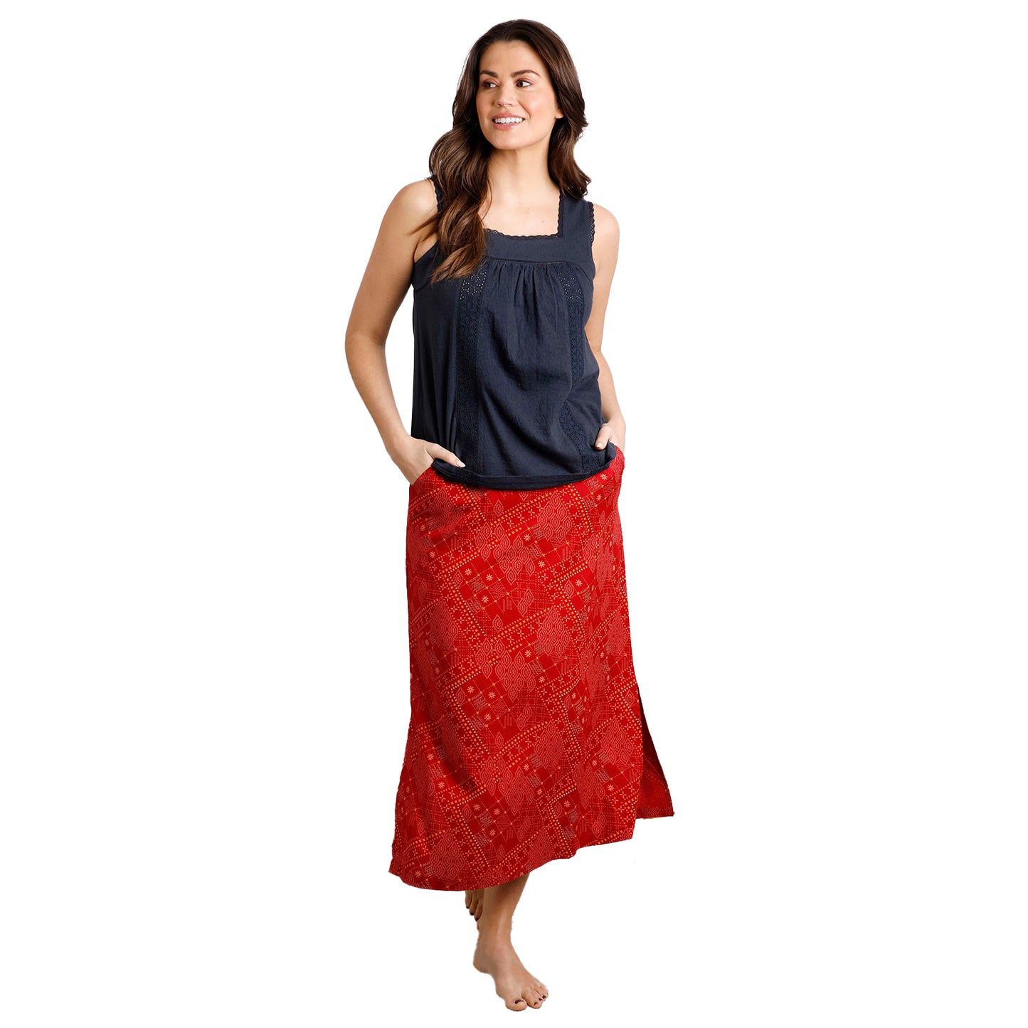 Navy - Close up - Weird Fish Womens-Ladies Chelle Organic Cotton Square Neck Vest Top