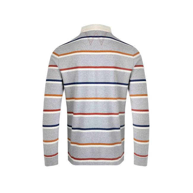 Grey Marl - Back - Weird Fish Mens Laxton Striped Organic Long-Sleeved Rugby Shirt