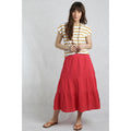 Crimson - Side - Weird Fish Womens-Ladies Lathika Tiered Organic Cotton Midi Skirt