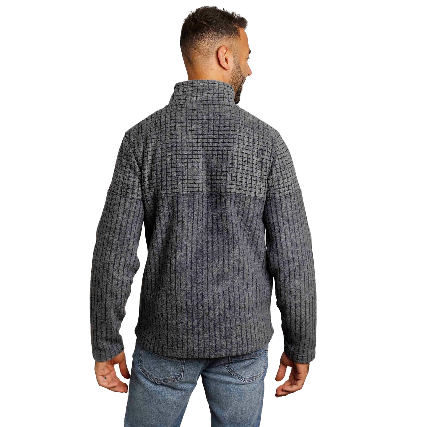 Navy - Lifestyle - Weird Fish Mens Longmont Grid Eco Friendly Quarter Zip Fleece Top