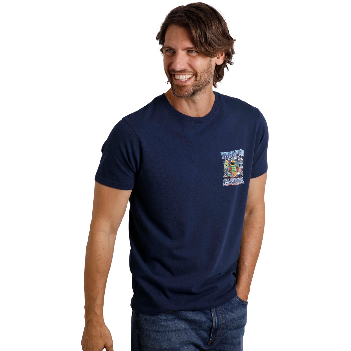 Dark Blue - Side - Weird Fish Mens Sea Shanties Back Print T-Shirt