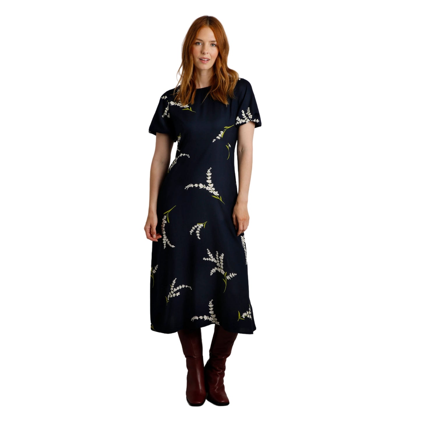 Rich Navy - Side - Weird Fish Womens-Ladies Everly Printed Eco Viscose Dress