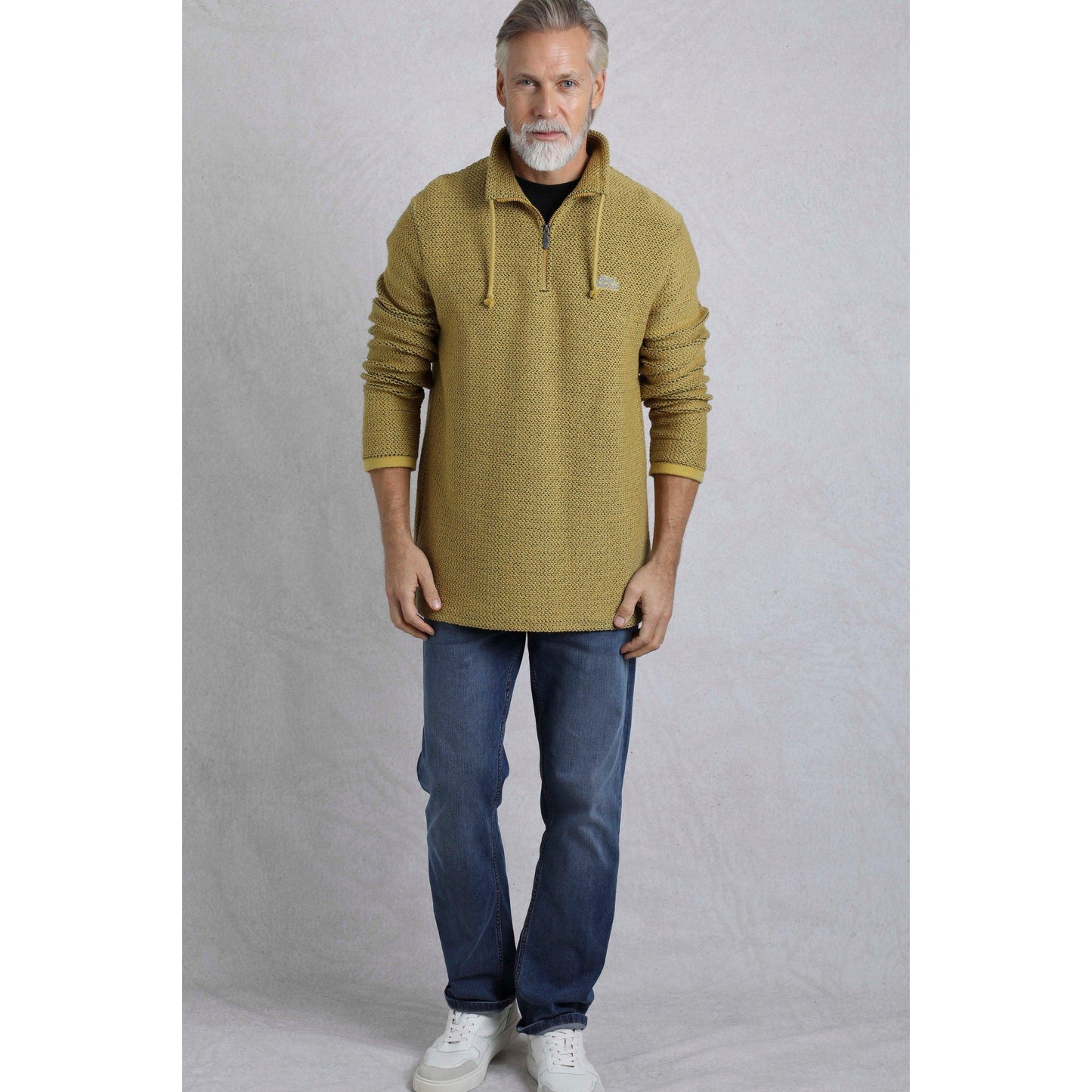 Antique Moss - Close up - Weird Fish Mens Cruiser Macaroni Quarter Zip Pullover