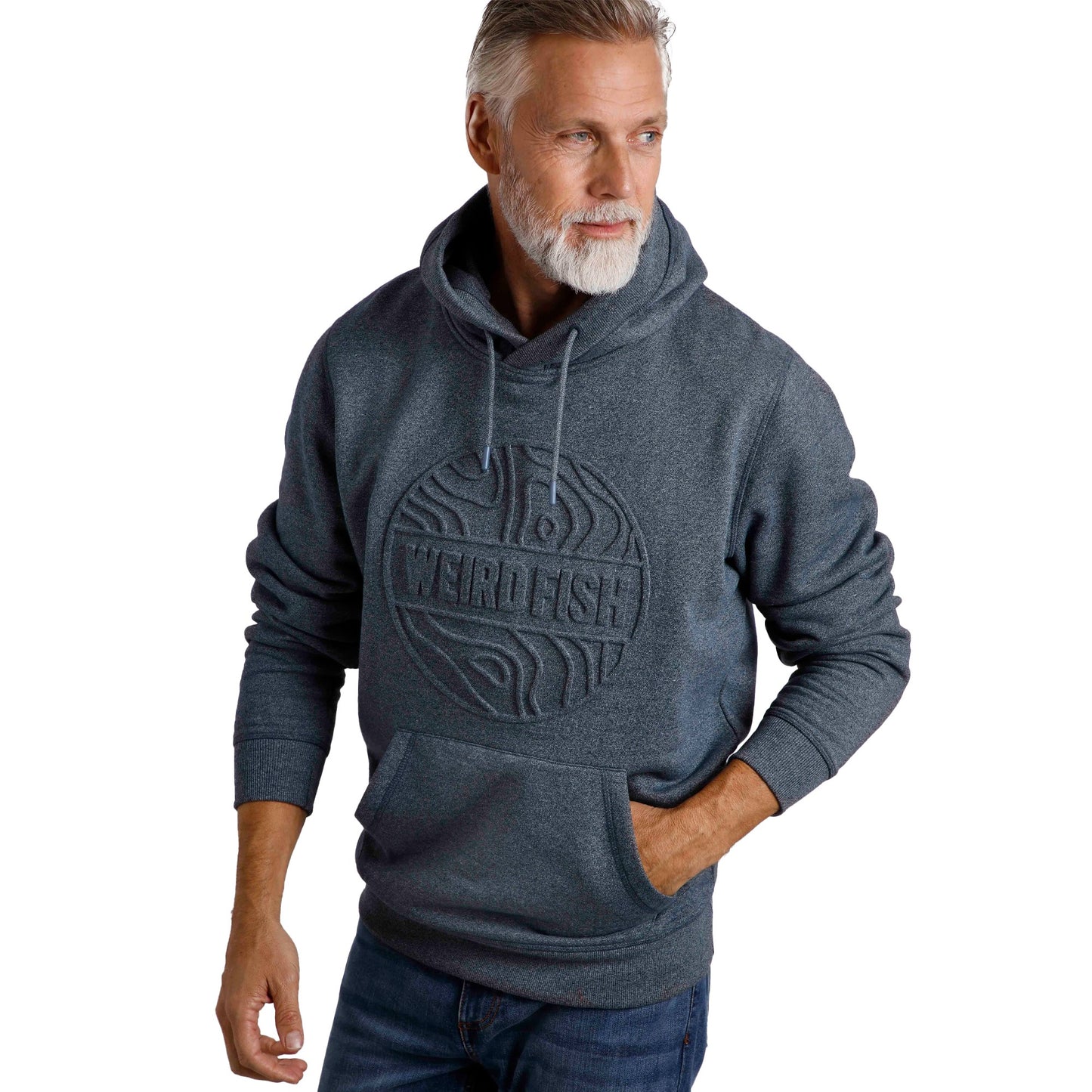 Navy - Side - Weird Fish Mens Perranporth Grindle Embossed Hoodie