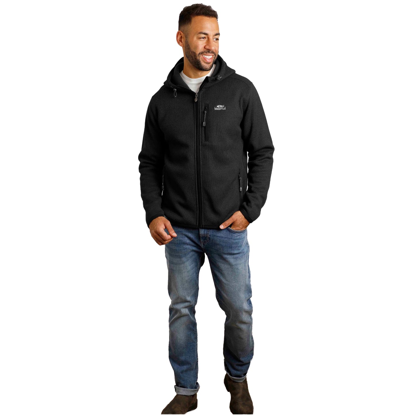 Washed Black - Side - Weird Fish Mens Lockie Bonded Full Zip Hoodie