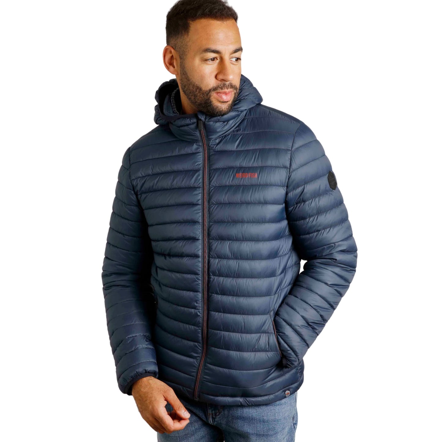 Navy - Side - Weird Fish Mens Flete Lightweight Showerproof Padded Jacket