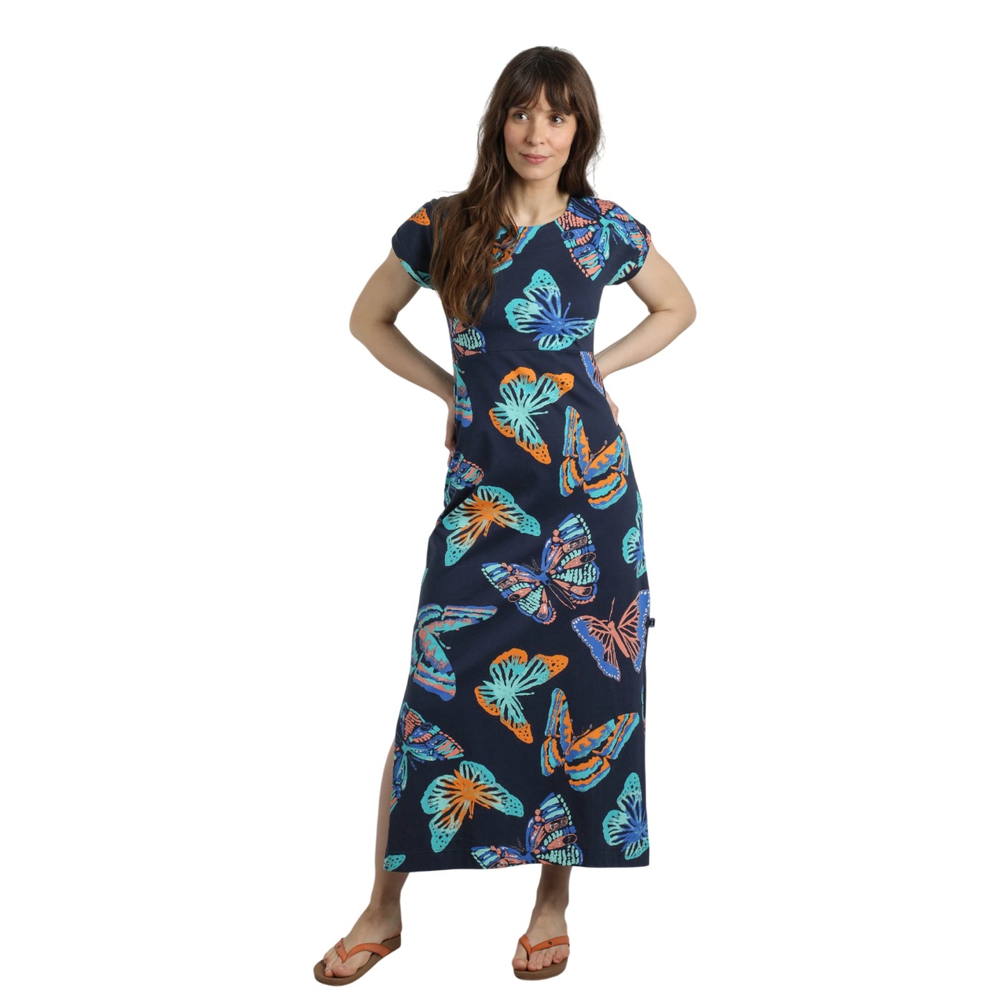 Dark Blue - Pack Shot - Weird Fish Womens-Ladies Mirren Butterfly Organic Cotton Maxi Dress
