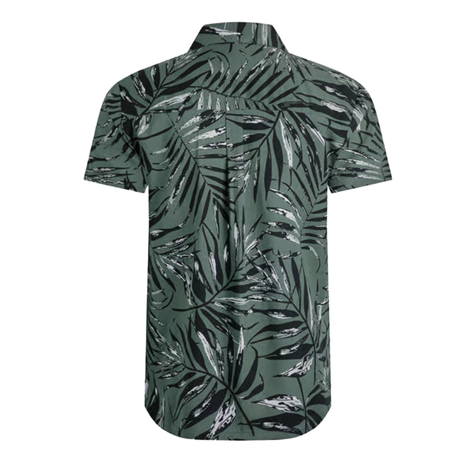 Army Green - Back - Weird Fish Mens Holborn Hawaiian Eco Viscose Shirt