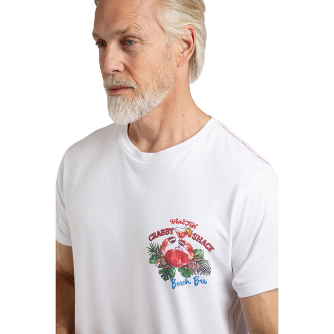 White - Side - Weird Fish Mens Crabby Shack Back Print T-Shirt