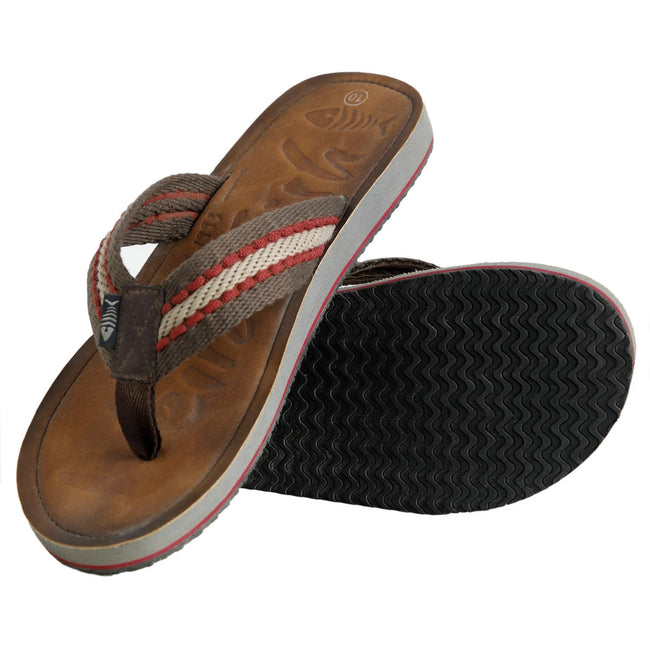 Antique Tan - Side - Weird Fish Mens Malham Faux Leather Flip Flops
