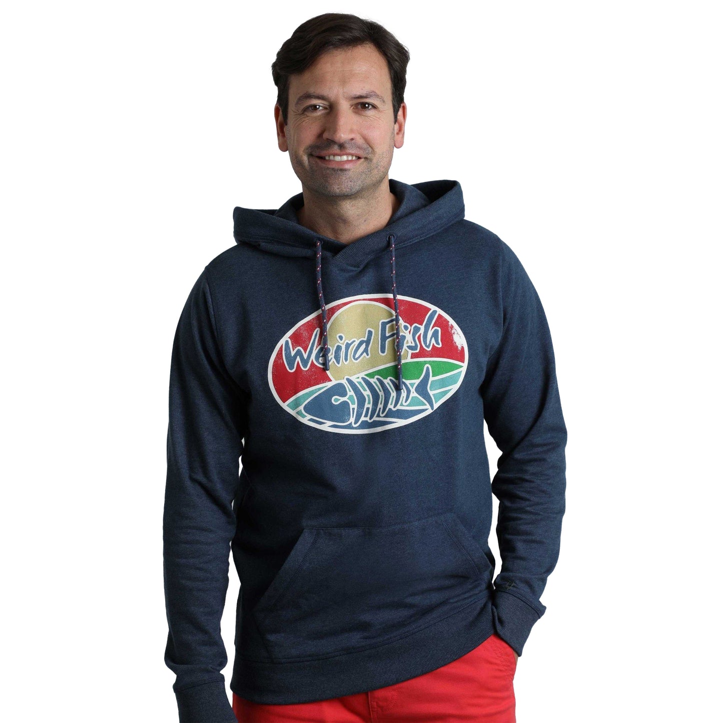 Navy - Side - Weird Fish Mens Bryant Graphic Print Pull Over Hoodie