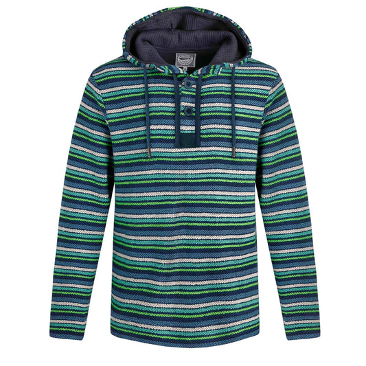Ensign Blue - Front - Weird Fish Mens Payson Striped Macaroni Button Neck Hoodie