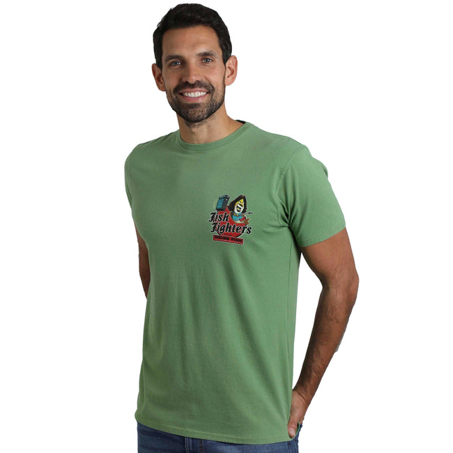 Artichoke Green - Side - Weird Fish Mens Fish Fighters Back Print T-Shirt