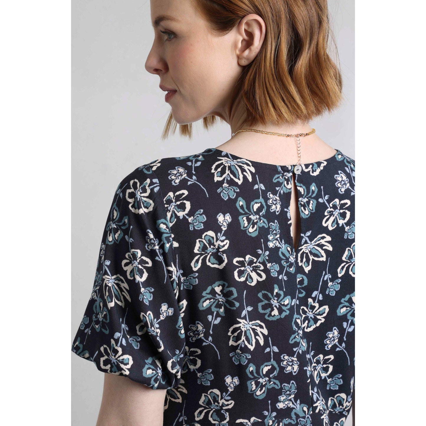Black Iris - Close up - Weird Fish Womens-Ladies Everly Floral Eco Liva Midi Dress