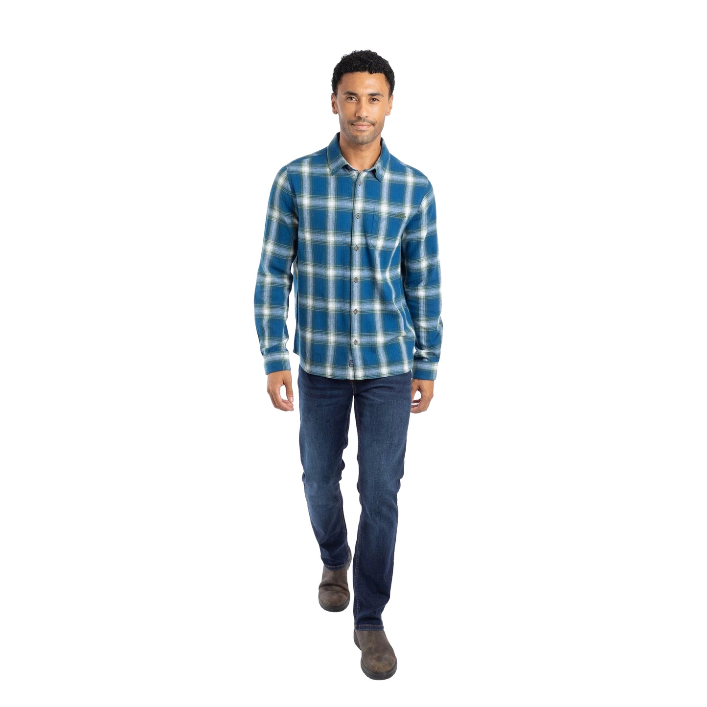 Blue - Close up - Weird Fish Mens Broxton Herringbone Check Long-Sleeved Shirt