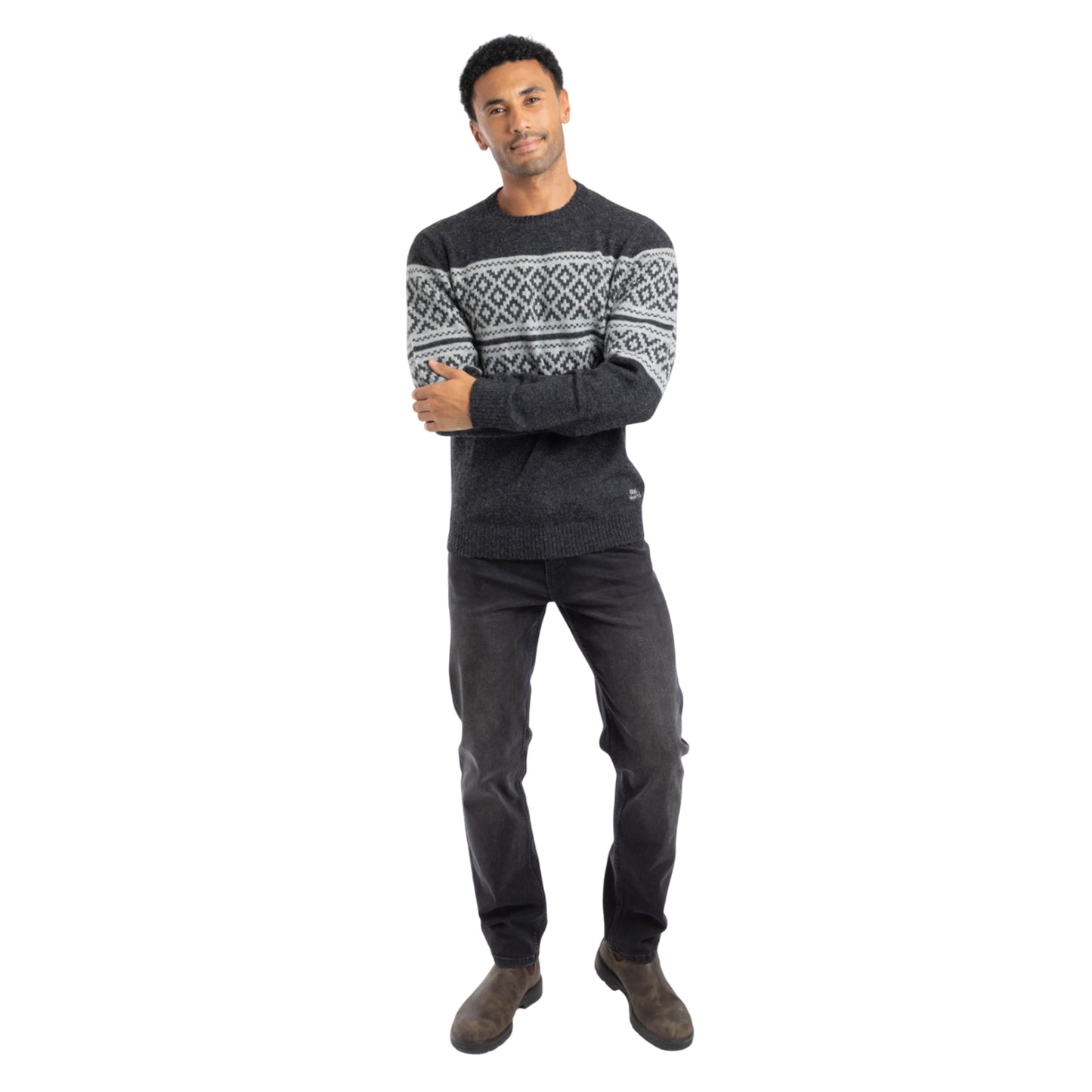 Black - Lifestyle - Weird Fish Mens Wicklow Fair Isle Crew Neck Sweatshirt