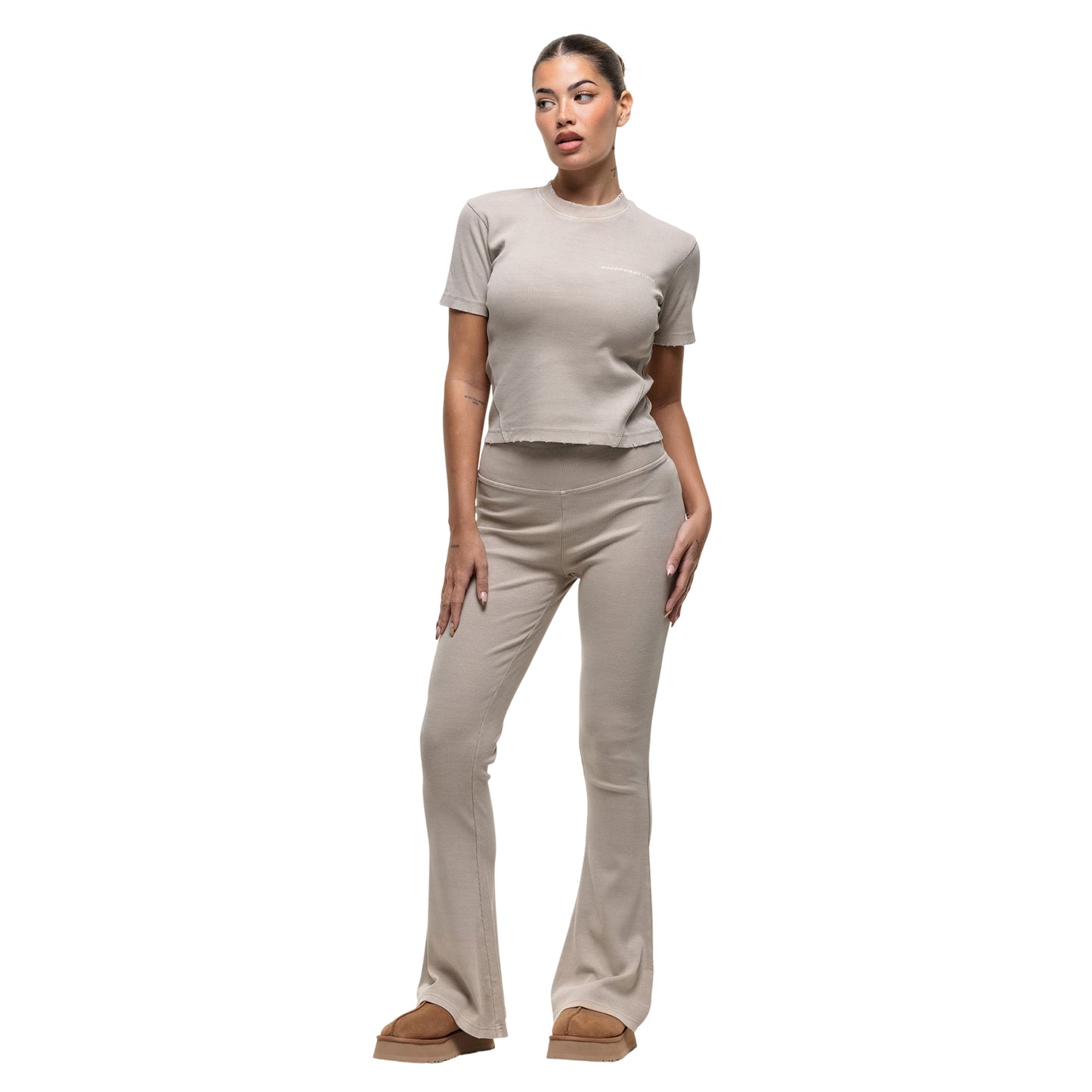 Stone - Lifestyle - Good For Nothing Womens-Ladies Ribbed Flared Leggings