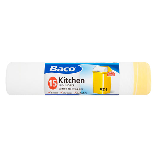 One Colour - Front - Baco Swing Bin Liners Draw Tie Handle 50L 15pk