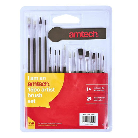 One Colour - Front - Amtech Assorted Artist Brushes 15pk