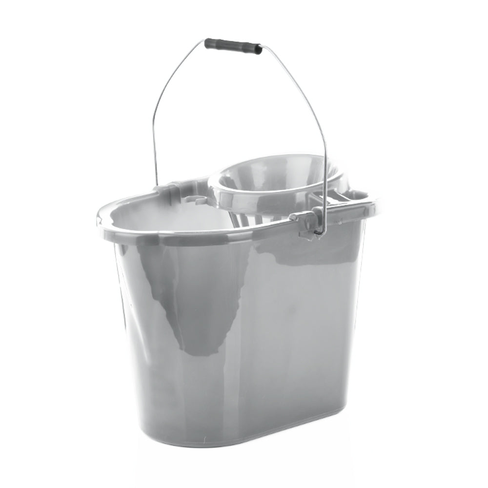 One Colour - Back - Leecroft Budget Oblong Mop Bucket Silver 14L