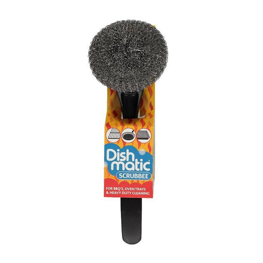 One Colour - Front - Dishmatic Scrubbee Stainless Steel Scourer & Handle
