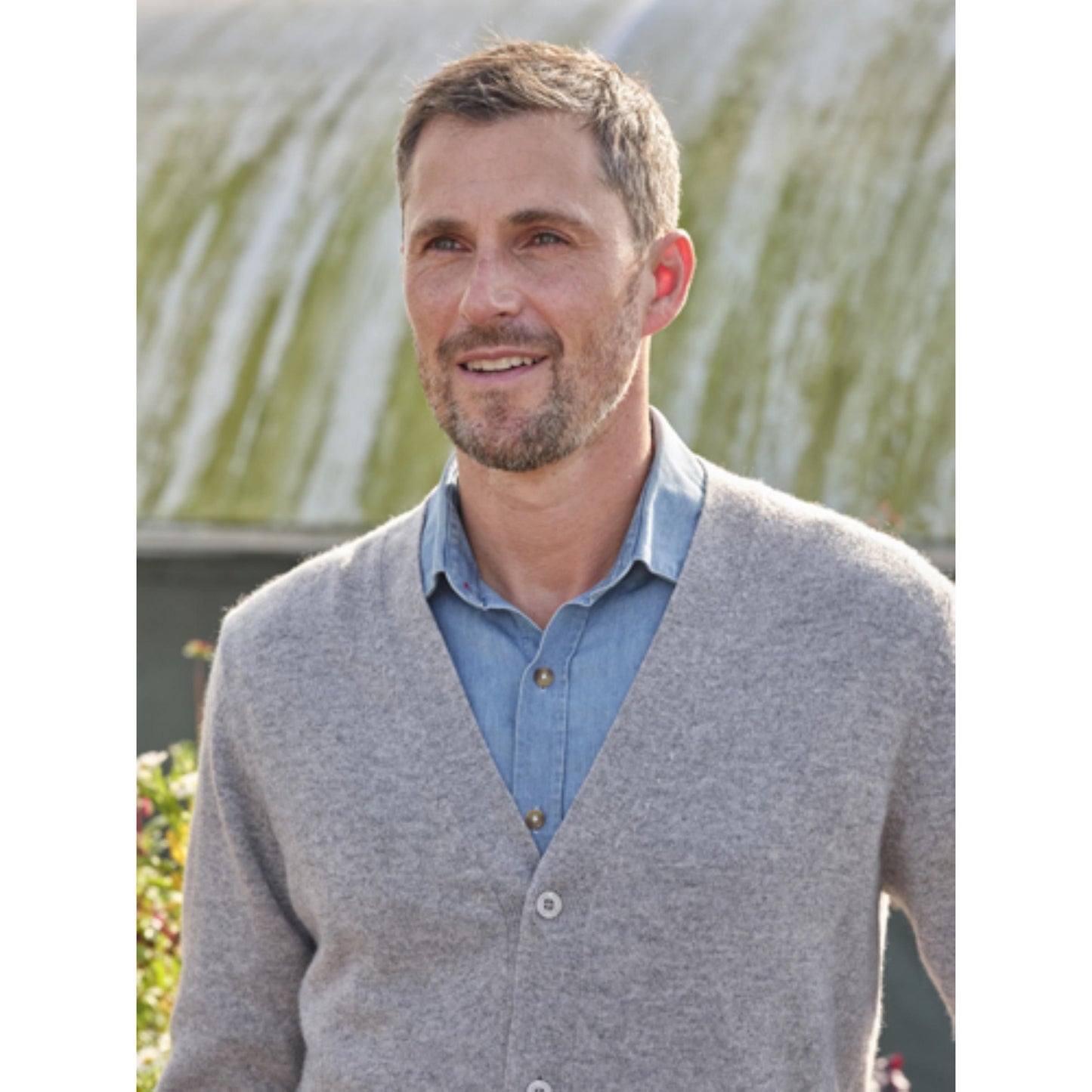 Grey Marl - Side - WoolOvers Mens Cashmere V Neck Cardigan