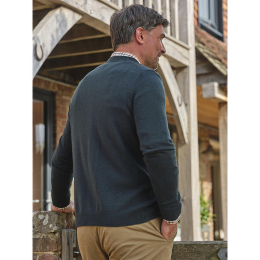 Dark Forest - Front - WoolOvers Mens Cashmere V Neck Cardigan