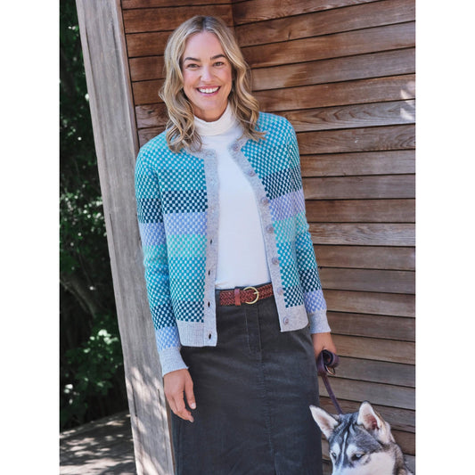 Multicoloured-Green - Front - WoolOvers Womens-Ladies Multi-Tone Stripes Cardigan