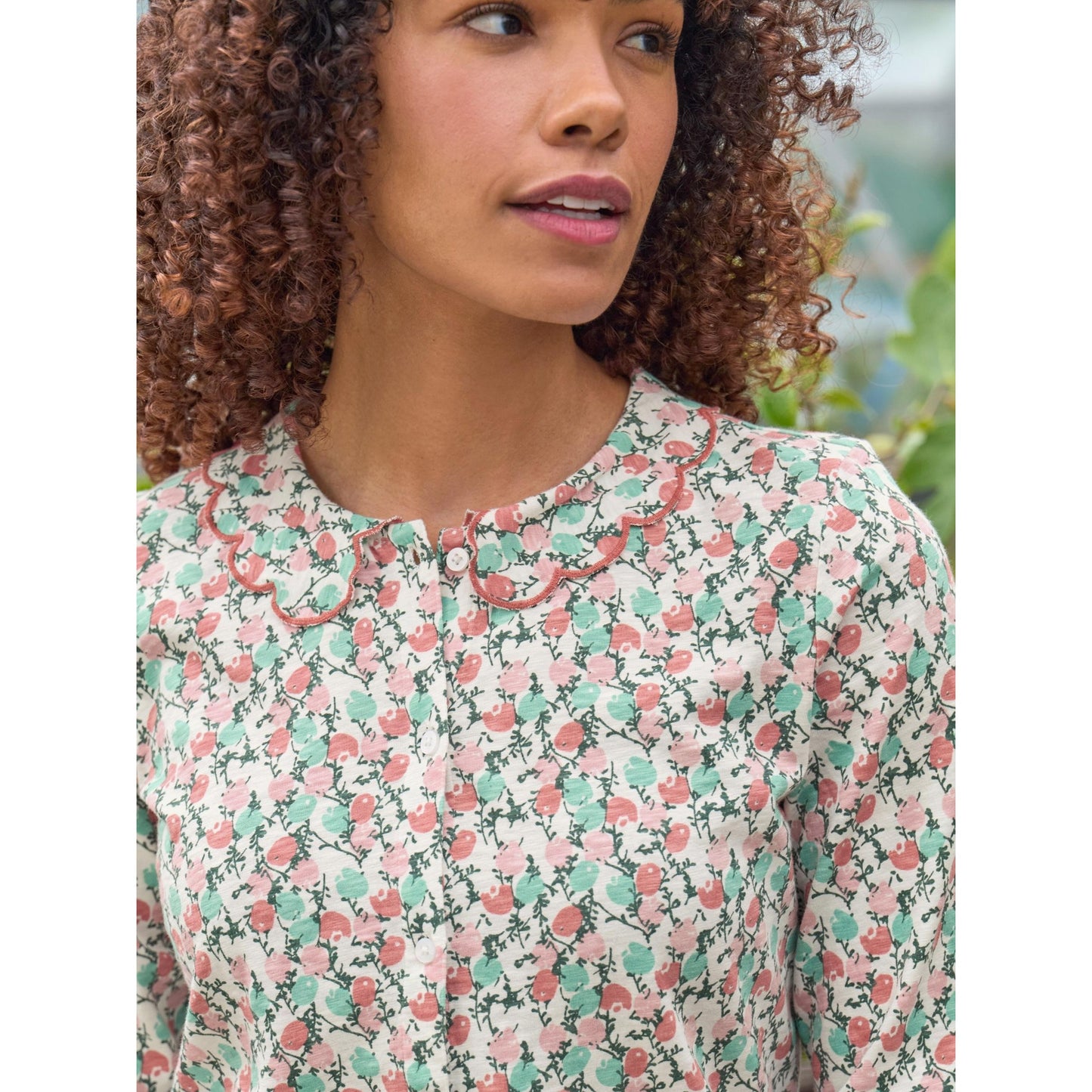 Multicoloured - Side - WoolOvers Womens-Ladies Jersey Petal Collar Top