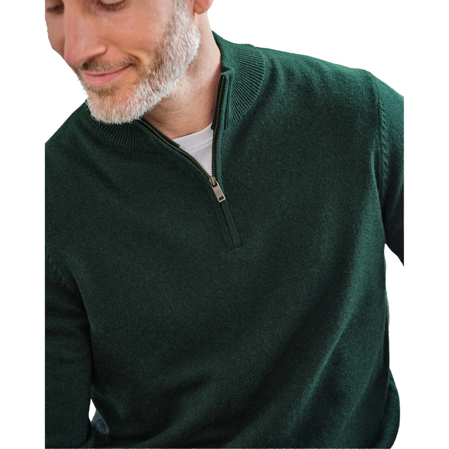 Dark Forest - Side - WoolOvers Mens Cashmere Zip Neck Jumper
