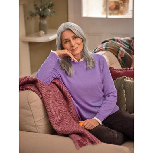 Allium Purple - Front - WoolOvers Womens-Ladies Cashmere Crew Neck Jumper