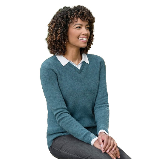 Teal Twist - Front - WoolOvers Womens-Ladies Classic Lambswool V Neck Jumper