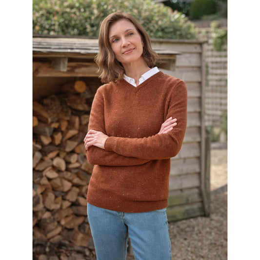 Autumn Leaf - Front - WoolOvers Womens-Ladies Classic Lambswool V Neck Jumper