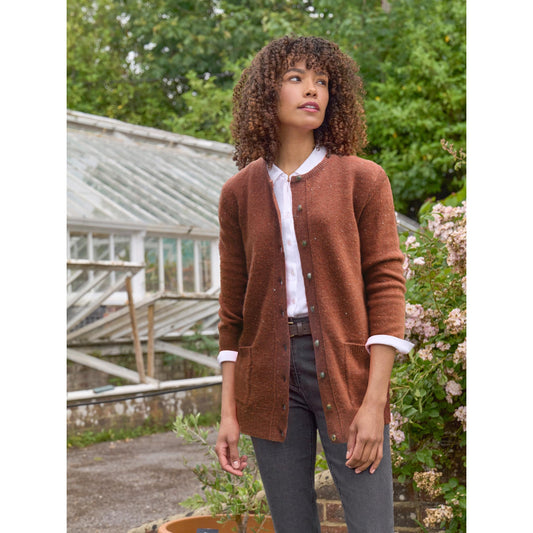 Autumn Leaf - Front - WoolOvers Womens-Ladies Lambswool Crew Neck Cardigan