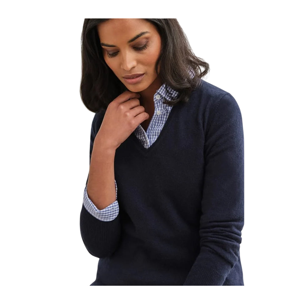 Navy - Side - WoolOvers Womens-Ladies Cashmere V Neck Jumper