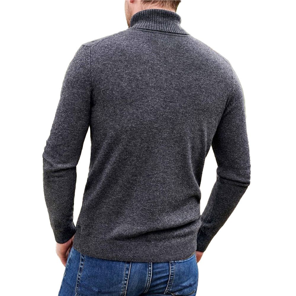 Charcoal - Back - WoolOvers Mens Polo Neck Jumper
