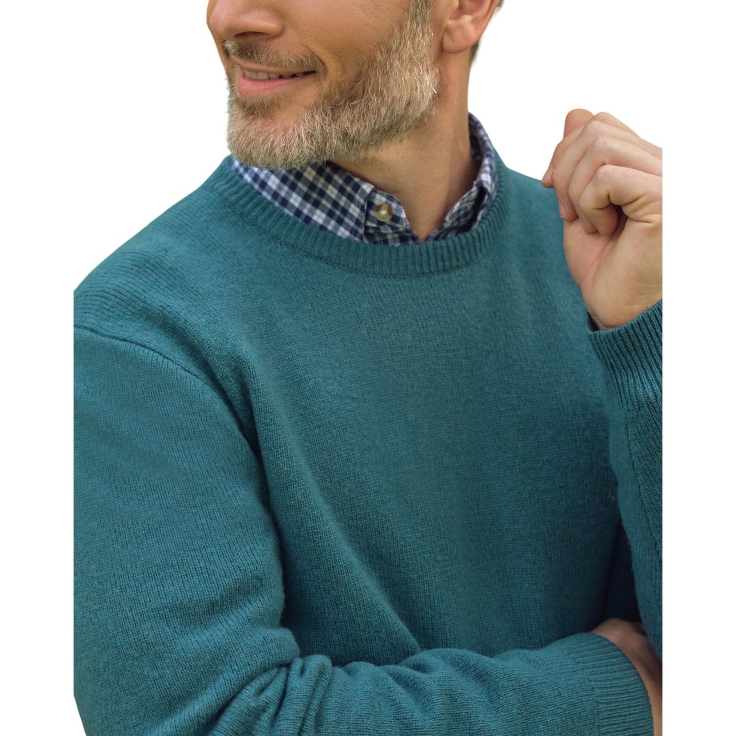 Aqua - Side - WoolOvers Mens Lambswool Crew Neck Jumper