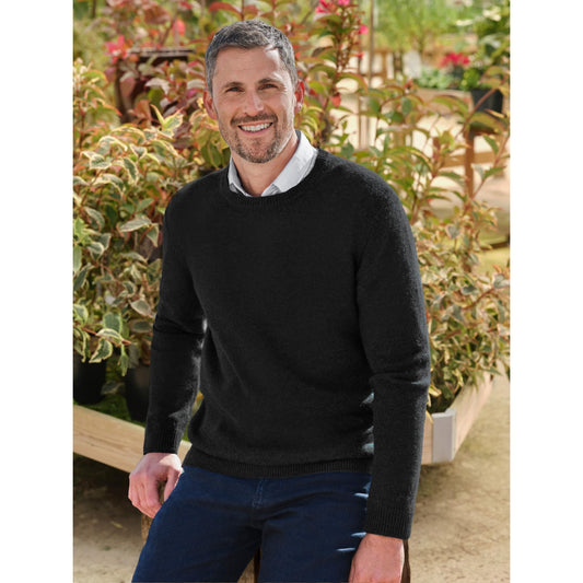 Black - Front - WoolOvers Mens Lambswool Crew Neck Jumper