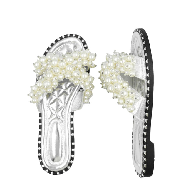 Silver - Lifestyle - Where´s That From Womens-Ladies Eve Pearl Flat Heel Sliders