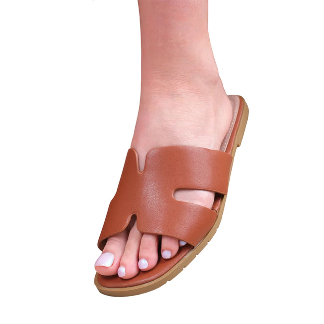 Tan - Front - Where´s That From Womens-Ladies Mae Instep Strap Wide Sandals