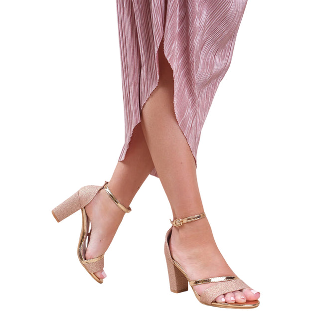 Rose Gold - Side - Where´s That From Womens-Ladies Perla Ankle Strap Medium Block Heel Sandals